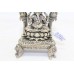 Handmade Hindu God Ganesh Ganesha Figurine 925 Sterling Silver on Lion Stand H3